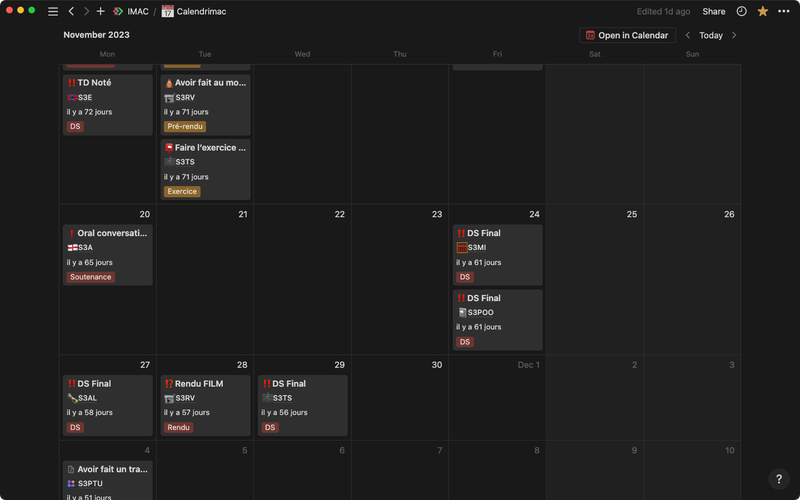 Image issue du calendrier Notion synchronisé avec Google Agenda